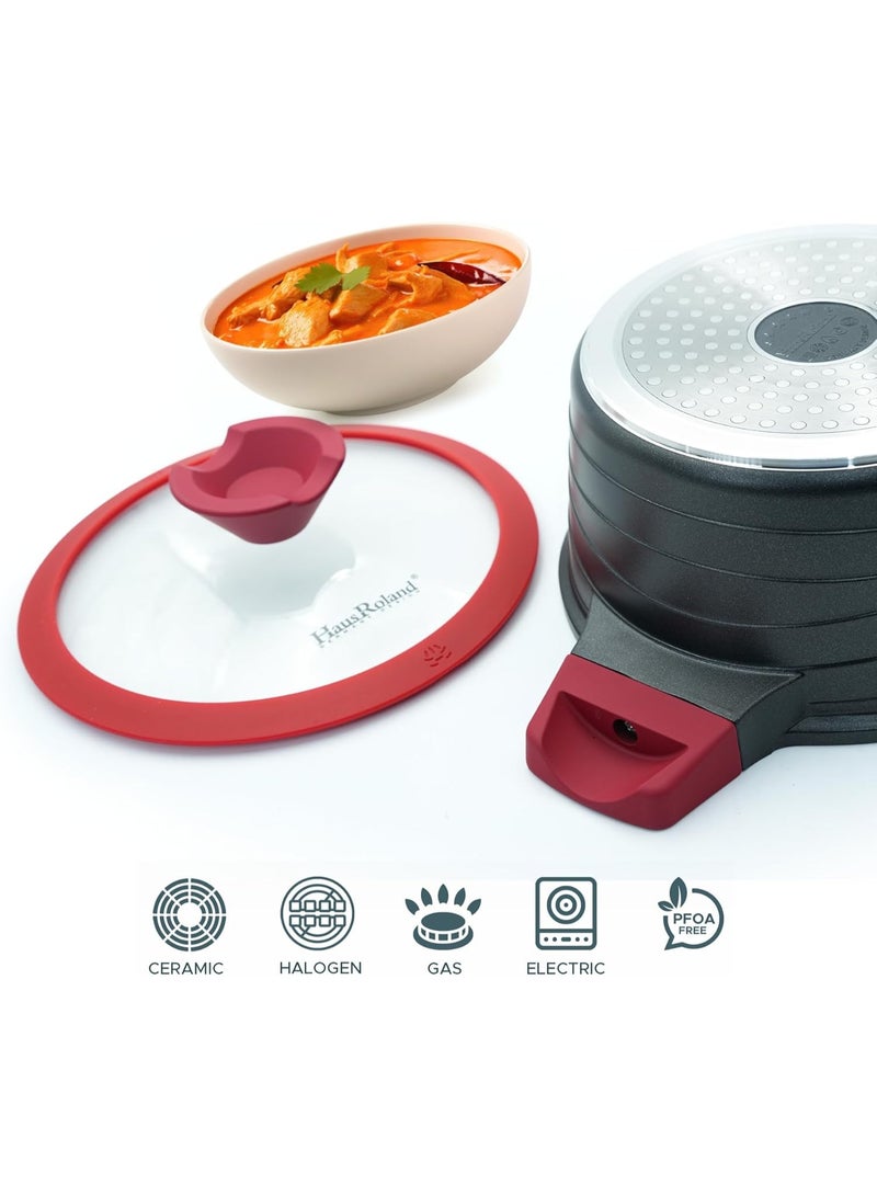 HausRoland Casserole 3.3L Red Granite Nonstick Cookware with Lid Die-Cast Aluminum Induction & Oven Safe PFOA/PTFE-Free Kitchen Utensil Durable Scratch-safe Pots Pans for Cooking (Casserole 3.3L) - Image 4